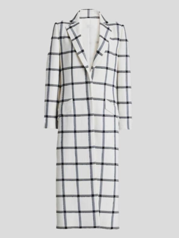 Demi Moore White Checked Long Trench Coat