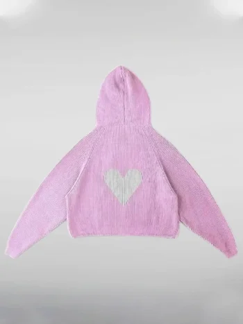 Valentines Vwoollo Heart Knit Hoodie Pink