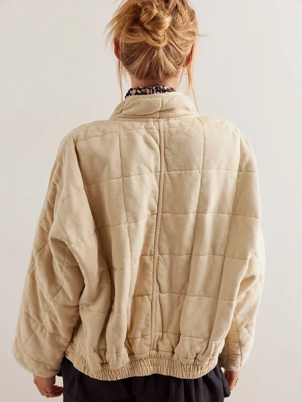 Free People Cream Knit Quilted Jacket