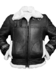 B3 Men’s Aviator Flight Shearling Black Leather Jacket