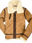 B3 Women’s Bomber Suede Leather Shearling Jacket.