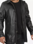 Bristol Mens Black Leather Car Coat