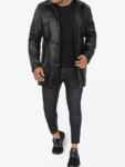 Bristol Mens Black Leather Car Coat