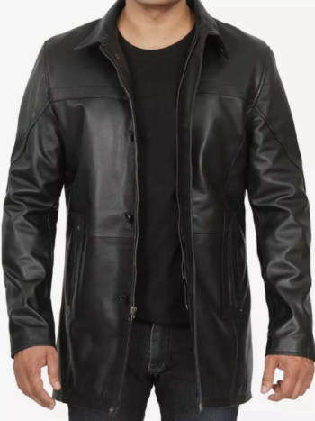 Bristol Mens Black Leather Car Coat