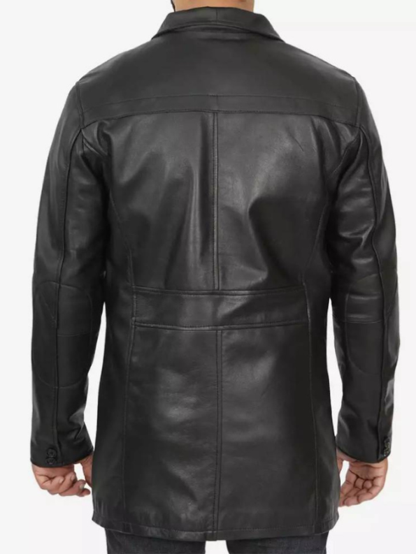 Bristol Mens Black Leather Car Coat.