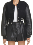 Givenchy Black Leather Sleeve Logo Crop Varsity Jacket