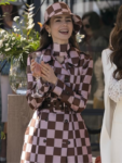 Lily Collins Emily In Paris S04 Pink Brown Checkered Trench Coat