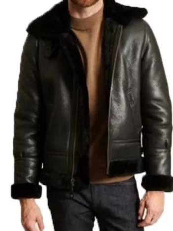 Men’s B-3 Black Sheepskin Leather Jacket