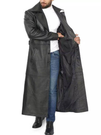 Men’s Full-length Black Leather Trench Coat