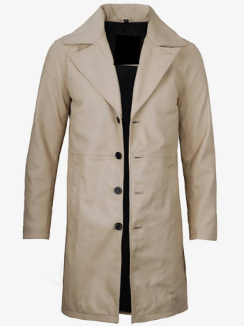 Mens Real Leather Beige Car Coat.