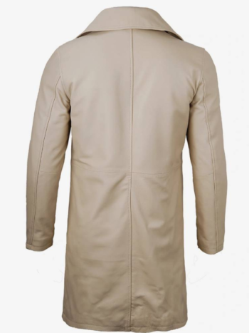 Mens Real Leather Beige Car Coat