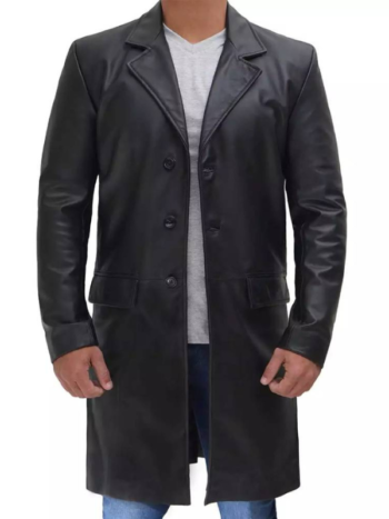 Men’s Wide Lapel Premium Cowhide Leather Coat