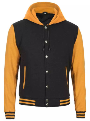 Men’s Yellow Black Varsity Jacket With Hood – College Letterman.