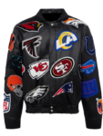 NFL Black Collage Jeff Hamilton Leather Jacket.