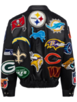 NFL Black Collage Jeff Hamilton Leather Jacket.