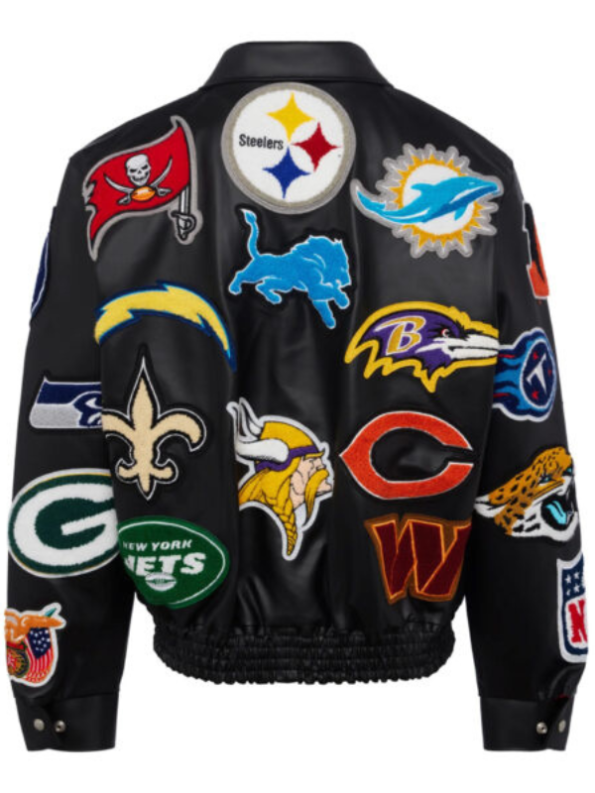 NFL Black Collage Jeff Hamilton Leather Jacket