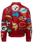 NFL Red Collage Jeff Hamilton Leather Jacket.