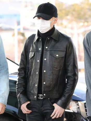 BTS Airport Fashion Suga Trucker Leather Jacket