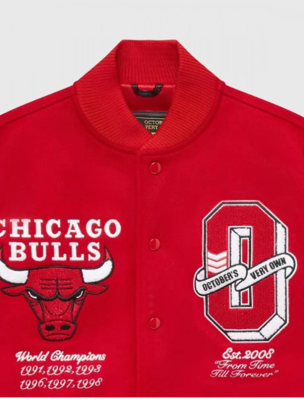 Chicago Bulls OVO NBA Red Varsity Jacket.