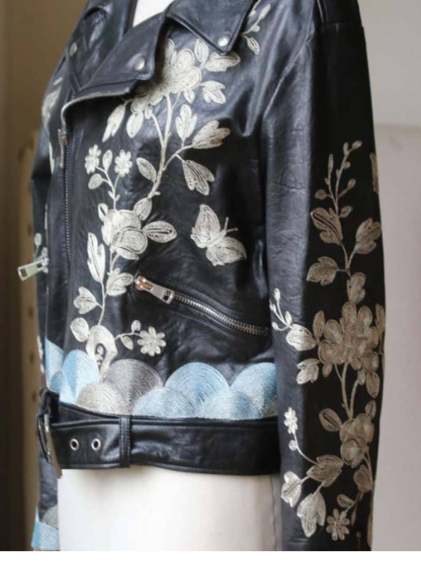 Gucci Floral-Embroidered Leather Biker Jacket.