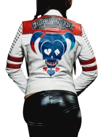 Harley Quinn Daddy’s Lil Monster White Leather Jacket