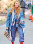 It Ends With Us 2024 Blake Lively Denim Shearling Coat.