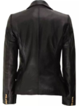 Kim Women’s Double Breasted Black Leather Blazer.