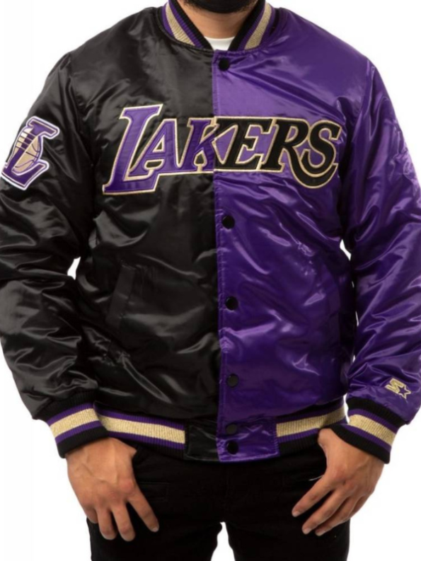 La Lakers Black And Satin Bomber Jacket