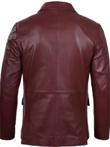 Men’s Notch Lapel Maroon Leather Blazer