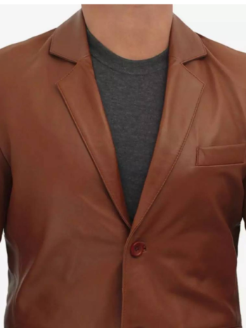 Mens Premium Two Button Cognac Leather Blazer.