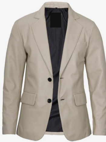 Mens Two Button Beige Leather Blazer.