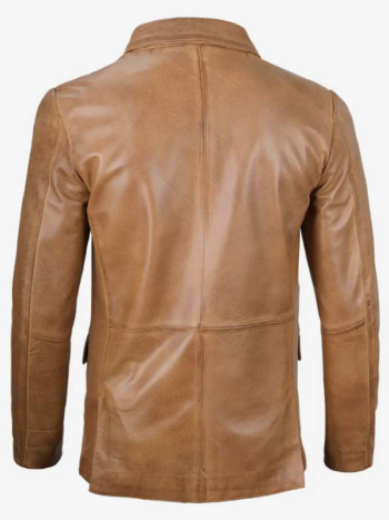 Mens Two Button Camel Brown Leather Blazer