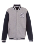 NY Yankees NavyGray Embroidered Full Snap Varsity Jacke