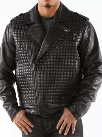 Pelle Pelle Black Houndstooth Biker Leather Jacket.