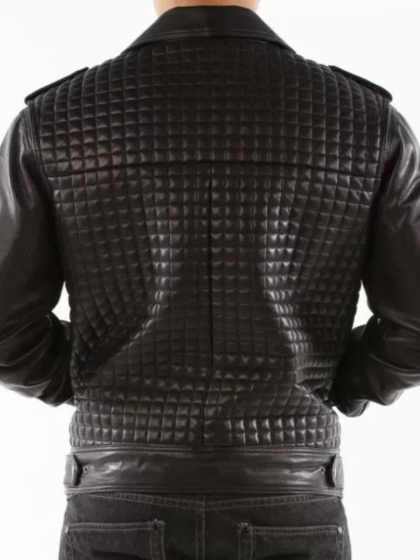 Pelle Pelle Black Houndstooth Biker Leather Jacket