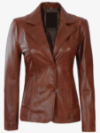 Premium Two Button Cognac Leather Blazer For Women.