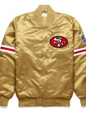 San Francisco 49ers Golden Satin Striped Varsity Jacket.