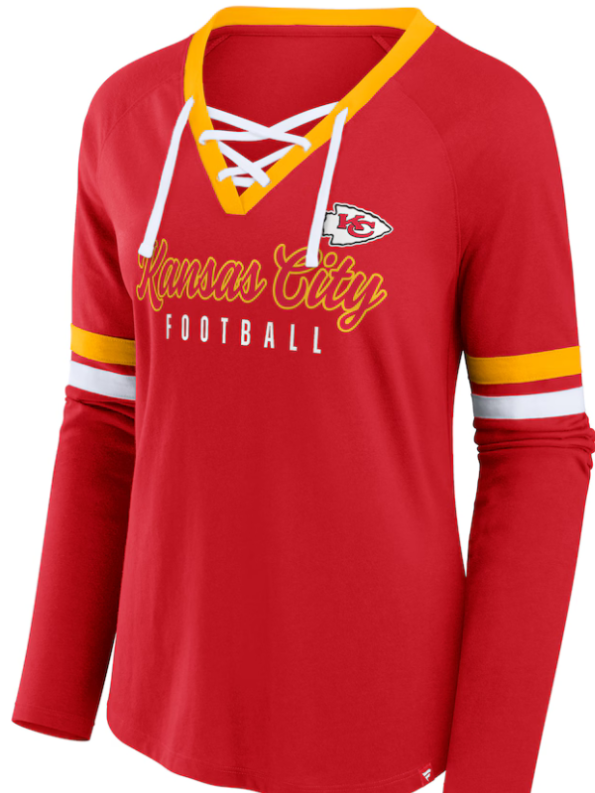 Women's Kansas City Chiefs Fanatics Won And Done Lace-up Fashion Top.