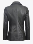 Womens Two Button Black Leather Blazer.