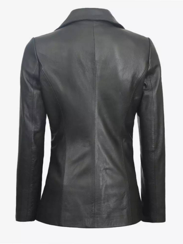 Womens Two Button Black Leather Blazer