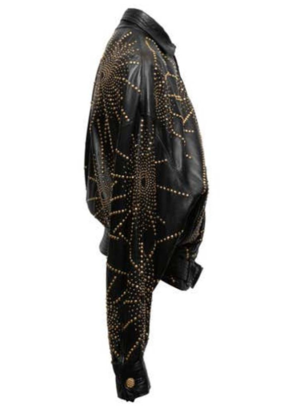 Black & Gold Istante By Versace Leather Studded Jacket.