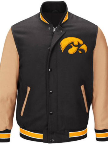 Black Gold NCCA Team Iowa Hawkeyes Varsity Jacket.