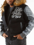 Black Pelle Pelle Exotic Fur Hood Wool Leather Jacket