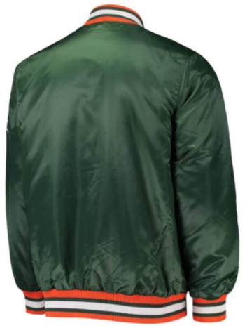 Green Miami Hurricanes O Line Full Button Satin Jacket.