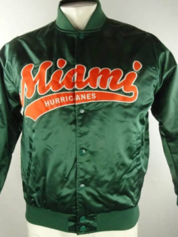 Green Miami Hurricanes Satin Snap Up Jacket.