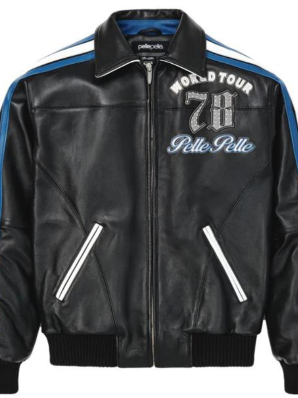 Men Pelle Pelle World Tour Black And Blue Plush Jacket.