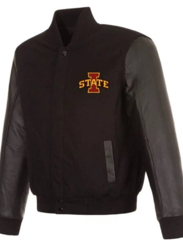 NCCA Team Iowa Hawkeyes Black Varsity Jacket.