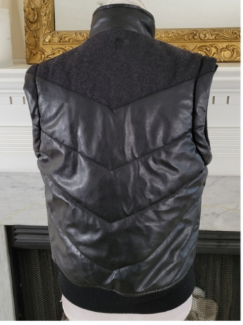 Pelle Pelle Black Faux Leather Wool Puffer Vest.