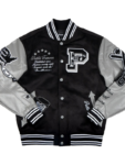 Pelle Pelle Black World Famous Wool and Leather Varsity Jacket.