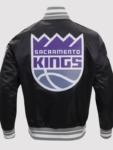 Sacramento Kings Script Tail Black Varsity Jacket.